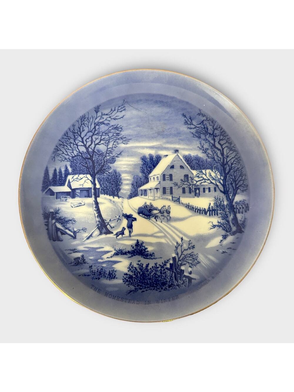 Currier & Ives The Homestead in Winter Plate Blue